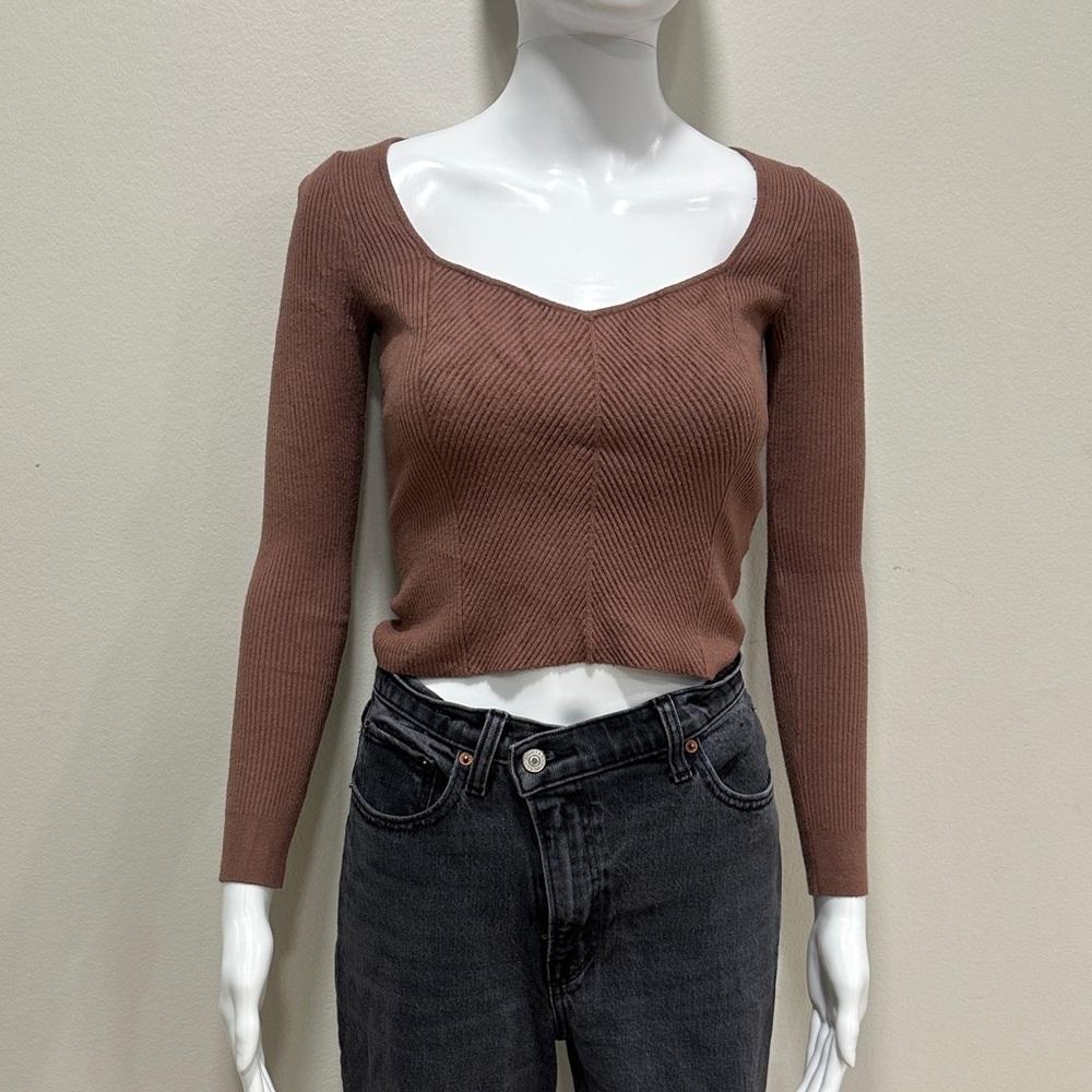 Abercrombie & Fitch Brown Ribbed Long Sleeve Top Size XS